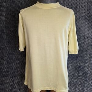 Anthology 100% Silk Crew Neck Butter Yellow  Short Sleeve Shirt Size Large -N